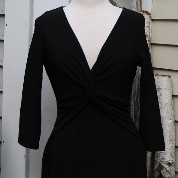 Boston Proper Black V-Neck Twist Waist Long Sleeve Knit Sheath Dress Sz 8 - Picture 2 of 7